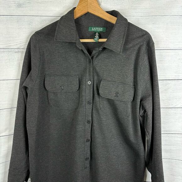 Ralph Lauren LRL sz 1X Ponte Knit Long Sleeve Button Shirt Tunic Dress Stretch - Picture 3 of 9